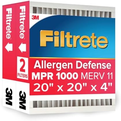 Filtrete 20x20x4 AC Furnace Air Filter, MPR 1000, MERV 11, Fits Honeywell, Allergen Defense, Electrostatic Air Cleaning Filter, 2-Pack (actual size 19.88 x 19.88 x 4.31) -
