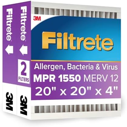 Filtrete 20x20x4 AC Furnace Air Filter, MPR 1550, MERV 12, Fits Honeywell, CERTIFIED Asthma & Allergy Friendly, Electrostatic Air Cleaning Filter, 2-Pack (Actual Size 19.88x19.88x4.31 in) -