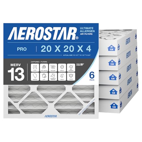 Aerostar 20x20x4 MERV 13 - 6 Count - Pleated HVAC, Furnace & Air Conditioner Filters - Removes Bacteria, Dust, Cold & Flu Germs, Lint, Mold, Pet Dander, Allergy-Causing Pollen, Smog, Smoke & Viruses : Industrial & Scientific