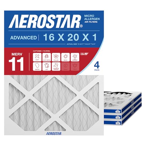 Aerostar 16x20x1 MERV 11 - 4 Count - Pleated HVAC, Furnace & Air Conditioner Filters - Removes Dust, Cold & Flu Germs, Lint, Mold, Pet Dander, Allergy-Causing Pollen, Smog & Smoke : Industrial & Scientific