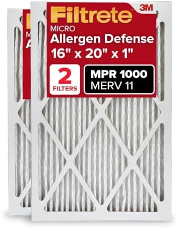 Filtrete 16x20x1 AC Furnace Air Filter, MERV 11, MPR 1000, Micro Allergen Defense, 3-Month Pleated 1-Inch Electrostatic Air Cleaning Filter, 2 Pack (Actual Size 15.719 x 19.719 x 0.84 in) - Replacement Furnace Filters -