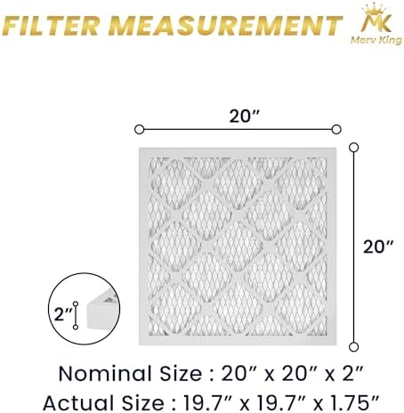 MervKing 20x20x2 Air Filter Actual Size 19.7" x 19.7" x 1.75" MERV 8 MPR 600-700 | MADE IN USA | 4-Pack | Pleated HVAC AC Furnace Replacement - - Image 2