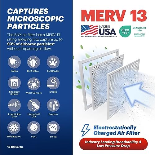 BNX TruFilter 20x20x2 Air Filter MERV 13 (4-Pack) - MADE IN USA - Electrostatic Pleated Air Conditioner HVAC AC Furnace Filters for Allergies, Pollen, Mold, Bacteria, Smoke, Allergen, MPR 1900 FPR 10 - - Image 3