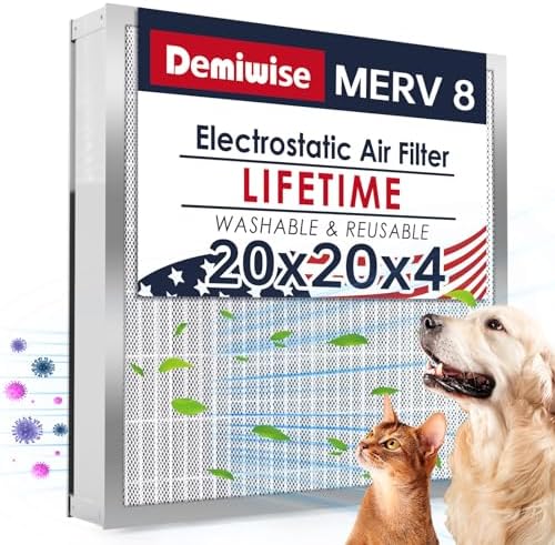 Demiwise 20x20x4 Washable Electrostatic Air Filter, MERV 8 Aluminum AC/HVAC Furnace Filter, Reusable Permanent Air Filter, Lasts a Lifetime, Increases Airflow(Actual Size:19.37"x 19.37"x3.58") : Health & Household