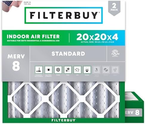 Filterbuy 18x20x4 Air Filter MERV 8 Essential Dust & Allergy Defense (1-Pack), Electrostatic Pleated HVAC AC Furnace Filters Replacement (Actual Size: 17.50 x 19.50 x 3.63) : Home & Kitchen