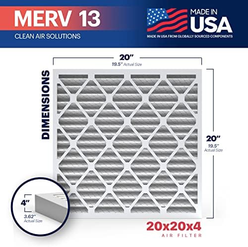 BNX TruFilter 20x20x4 (19.5’’ x 19.5’’ x 3.63‘’ Slim Fit) MERV 13 Air Filter (2-Pack) - MADE IN USA - Air Conditioner HVAC AC Furnace Filters Health, Allergies, Mold, Bacteria, Smoke, MPR 1900 FPR 10 - - Image 2