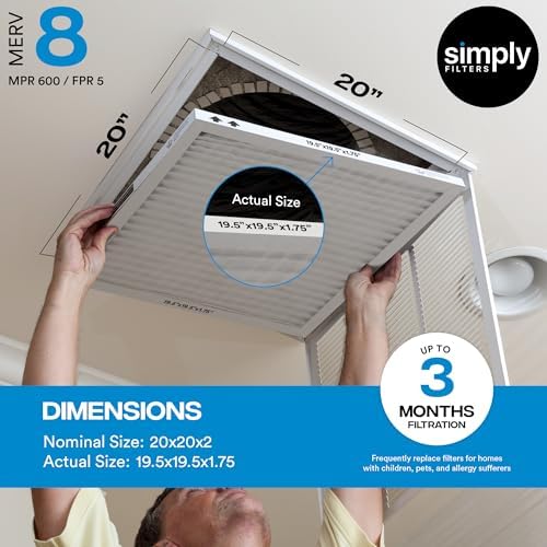 Simply 20x20x2 Air Filter, MERV 8, 4 Pack, Furnace Air Filter for HVAC (Actual Size:19.5"x19.5"x1.75") DUST, Pet, & Allergy Control : Automotive - Image 3