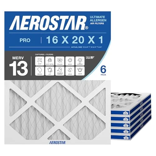 Aerostar 16x20x1 MERV 13 Air Filter, 6 Count, ACTUAL SIZE (15.50 x 19.50 x 0.75 ), HVAC, Air Conditioning & Furnace Filter for Allergies, Dust, Pet Dander & Smoke (MPR 1500 / FPR 10), Made in USA : Industrial & Scientific